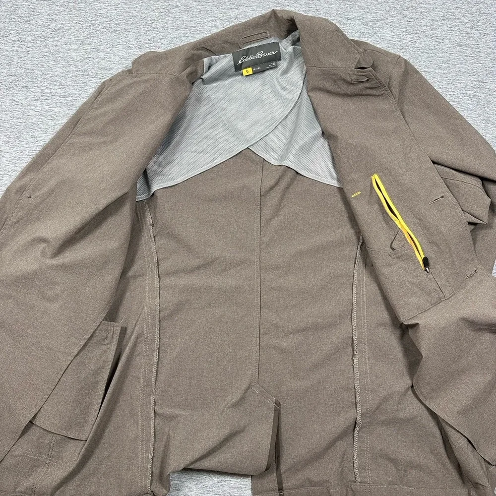 Eddie Bauer Travex Blazer Jacket Mens 50 Tall Brown Travel Nylon Stretch Pockets